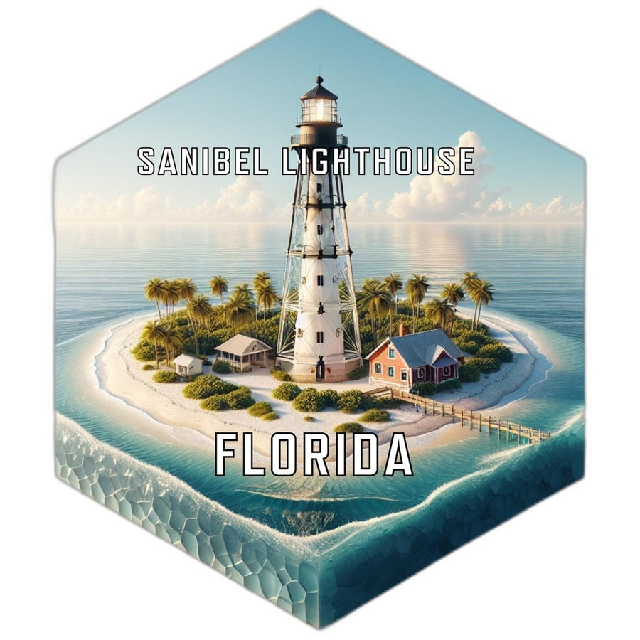 Sanibel Lighthouse Florida Souvenir Travel Destination Die Cut Hexagon Fridge Magnet Image 1