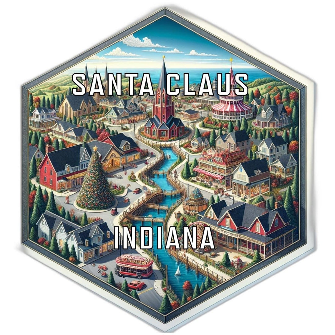 Santa Claus Indiana Souvenir Travel Destination Die Cut Hexagon Fridge Magnet Image 1