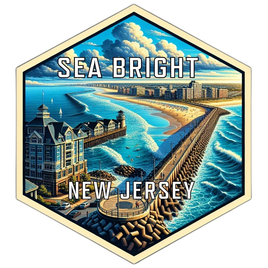 Sea Bright Jersey Souvenir Travel Destination Die Cut Hexagon Fridge Magnet Image 1