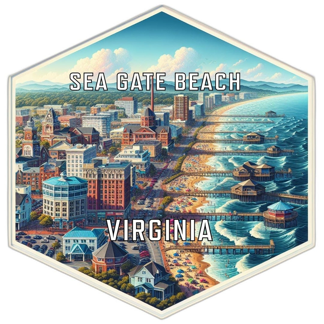 Sea Gate Beach Virginia Souvenir Travel Destination Die Cut Hexagon Fridge Magnet Image 1