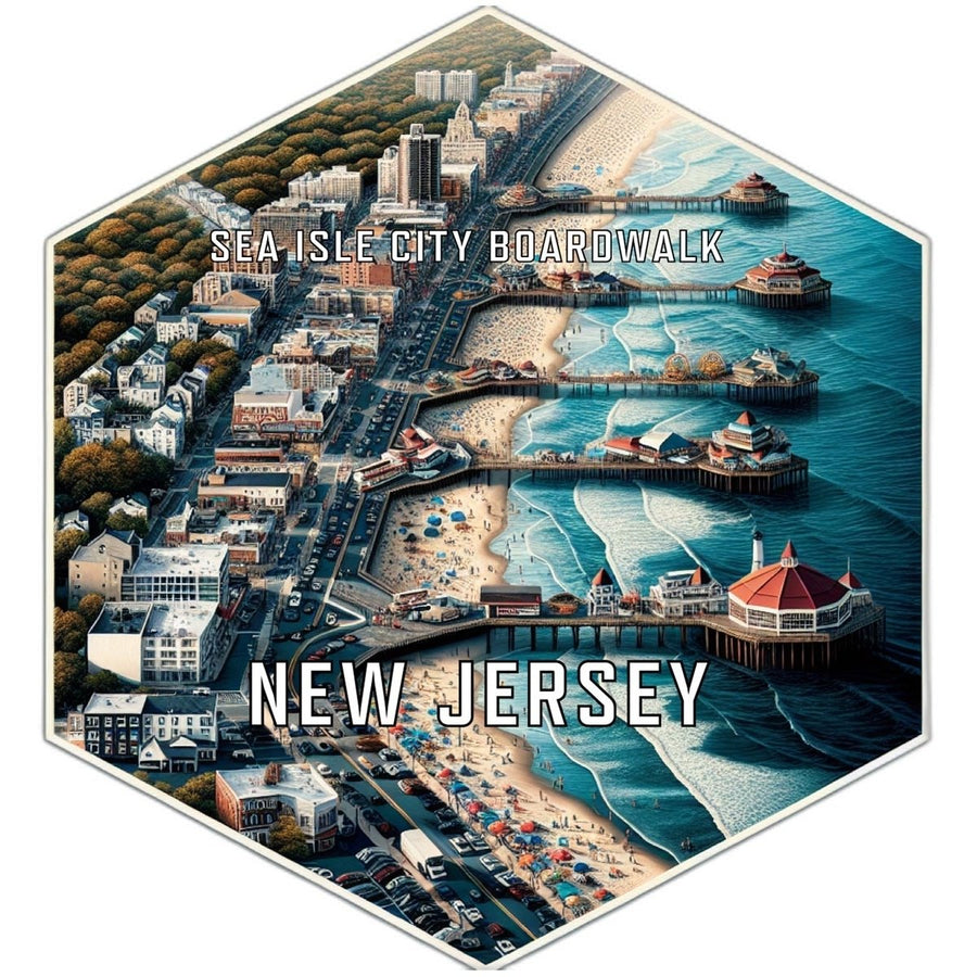 Sea Isle City Boardwalk Jersey Souvenir Travel Destination Die Cut Hexagon Fridge Magnet Image 1