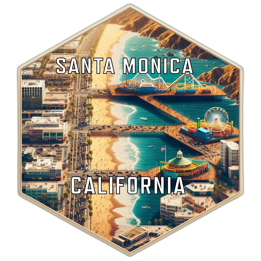 Santa Monica California Souvenir Travel Destination Die Cut Hexagon Fridge Magnet Image 1