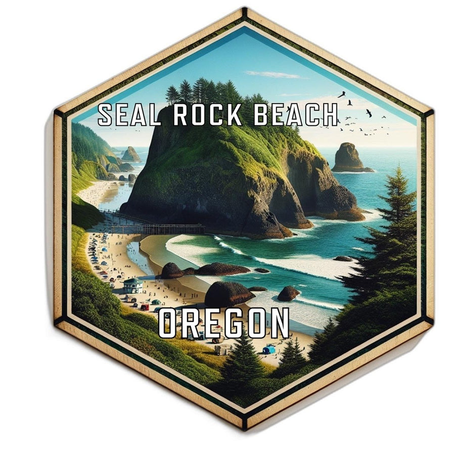 Seal Rock Beach Oregon Souvenir Travel Destination Die Cut Hexagon Fridge Magnet Image 1