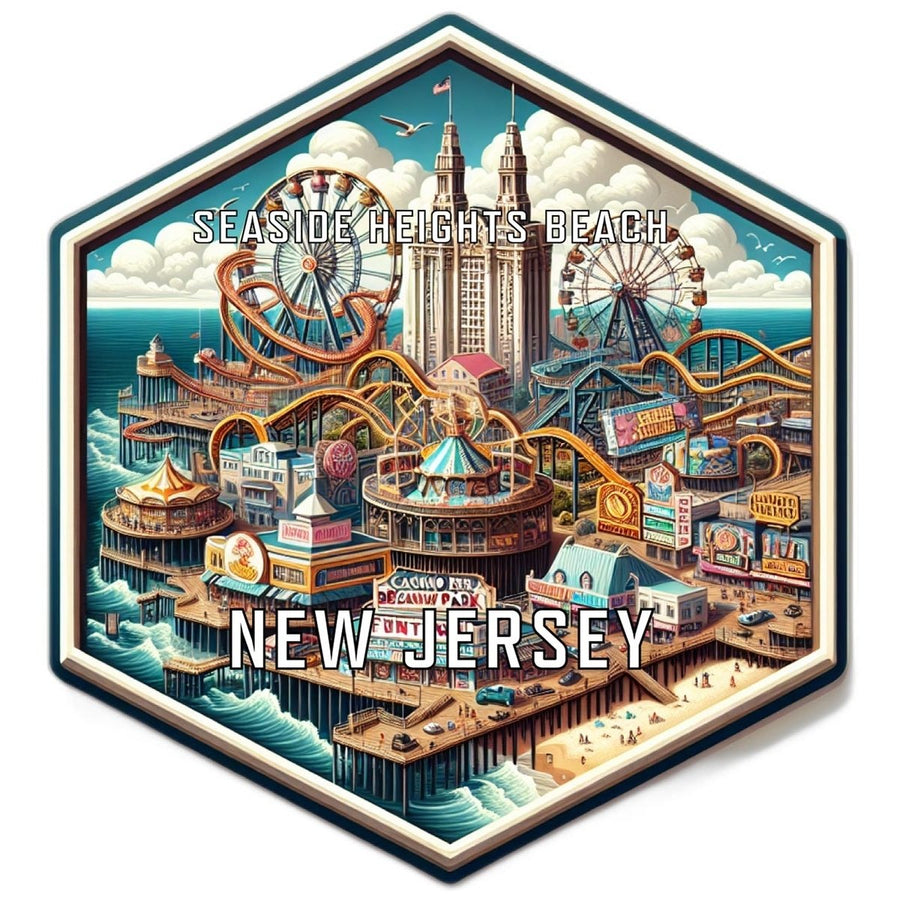 Seaside Heights Beach Jersey Souvenir Travel Destination Die Cut Hexagon Fridge Magnet Image 1