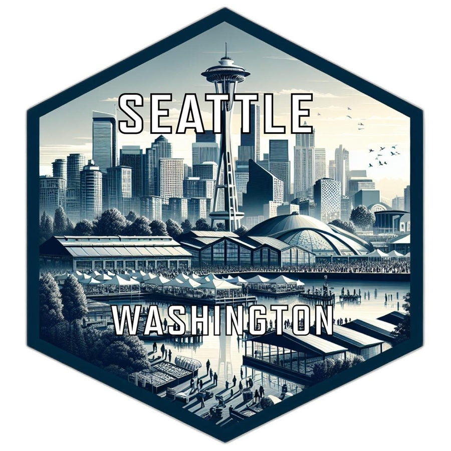 Seattle Washington Souvenir Travel Destination Die Cut Hexagon Fridge Magnet Image 1