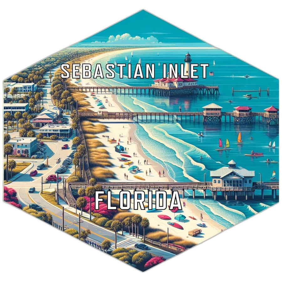 Sebastian Inlet Florida Souvenir Travel Destination Die Cut Hexagon Fridge Magnet Image 1