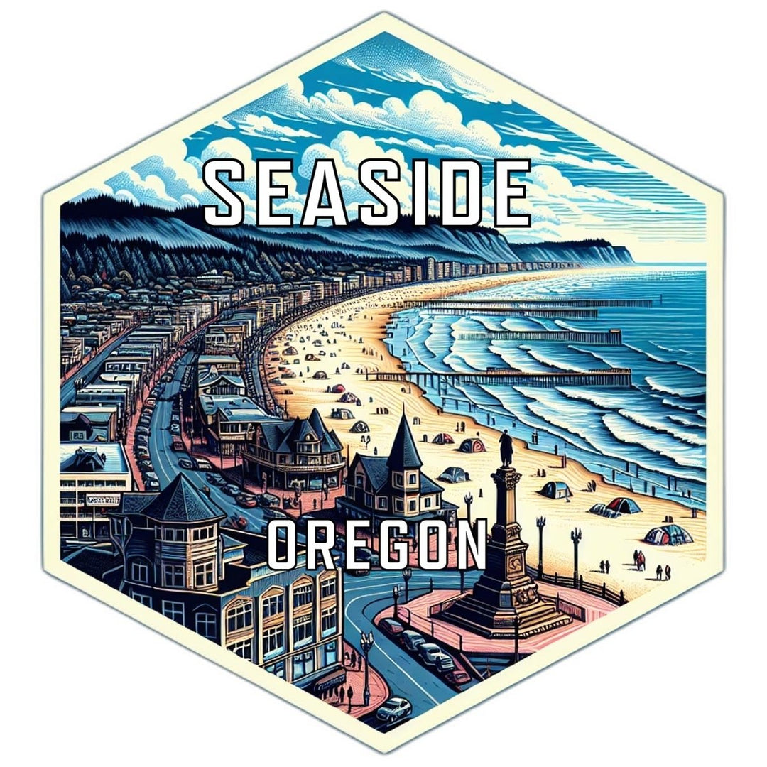 Seaside Oregon Souvenir Travel Destination Die Cut Hexagon Fridge Magnet Image 1