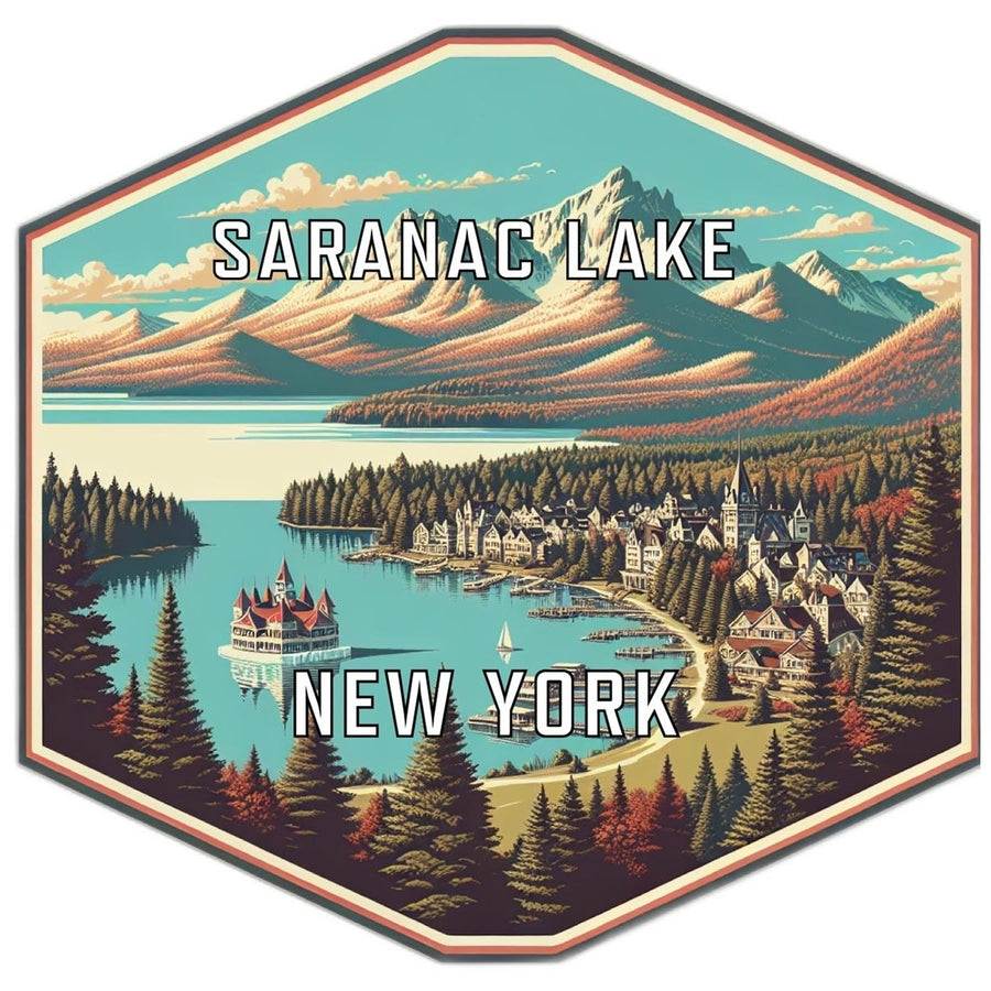 Saranac Lake York Souvenir Travel Destination Die Cut Hexagon Fridge Magnet Image 1