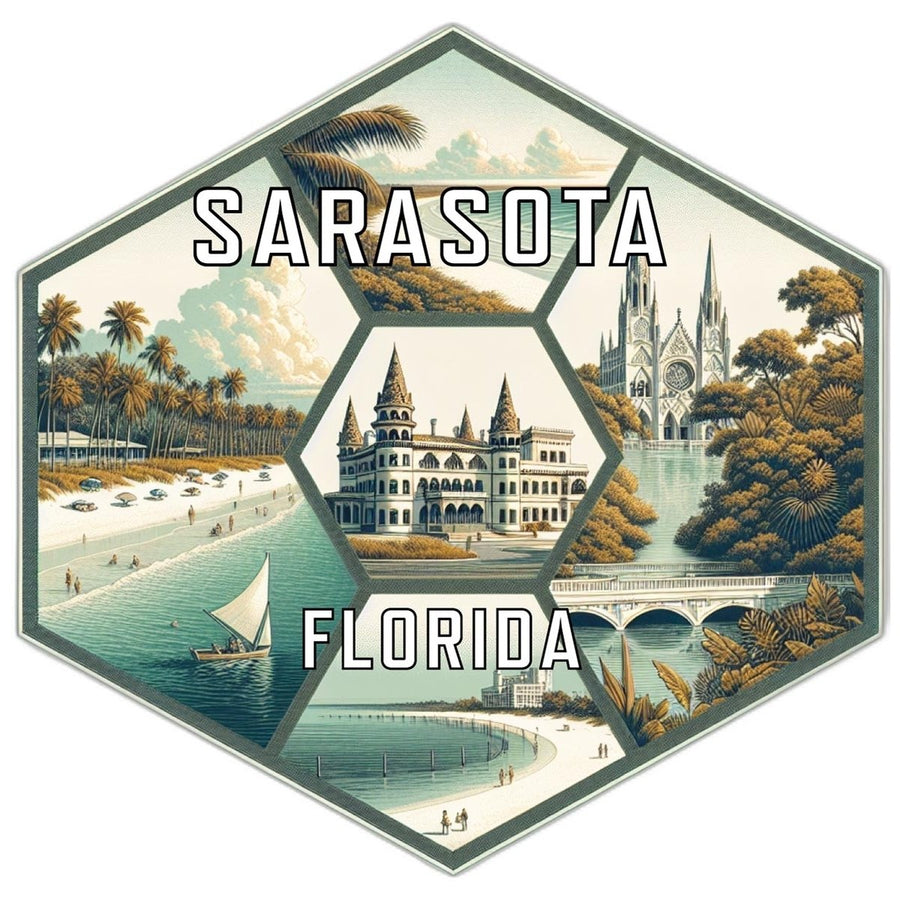 Sarasota Florida Souvenir Travel Destination Die Cut Hexagon Fridge Magnet Image 1