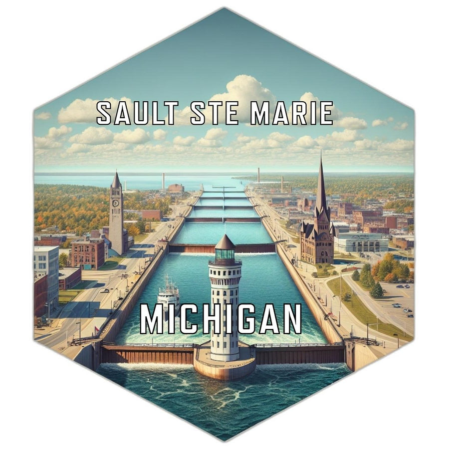 Sault Ste Marie Michigan Souvenir Travel Destination Die Cut Hexagon Fridge Magnet Image 1