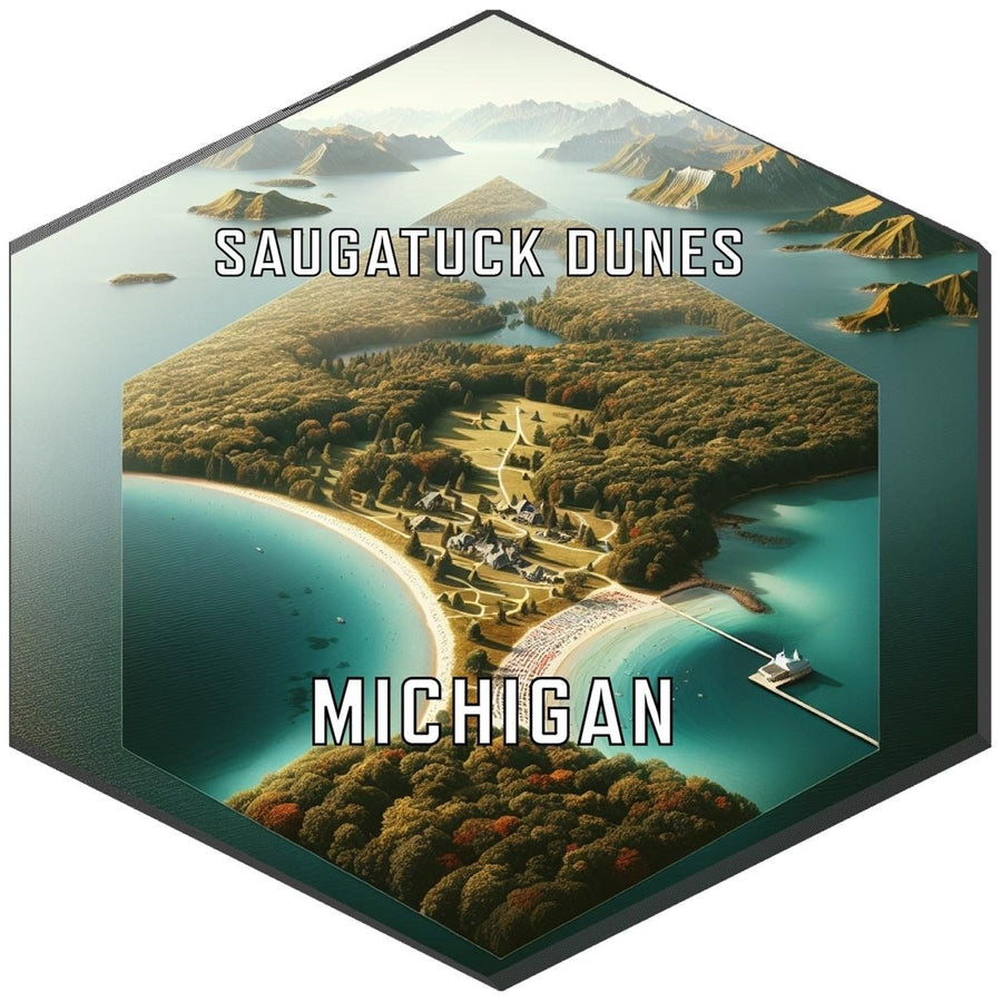 Saugatuck Dunes Michigan Souvenir Travel Destination Die Cut Hexagon Fridge Magnet Image 1