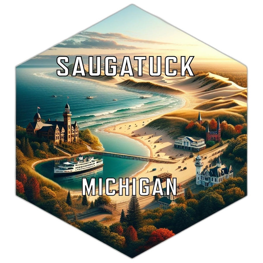 Saugatuck Michigan Souvenir Travel Destination Die Cut Hexagon Fridge Magnet Image 1