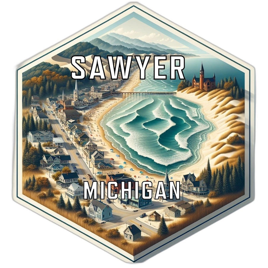 Sawyer Michigan Souvenir Travel Destination Die Cut Hexagon Fridge Magnet Image 1