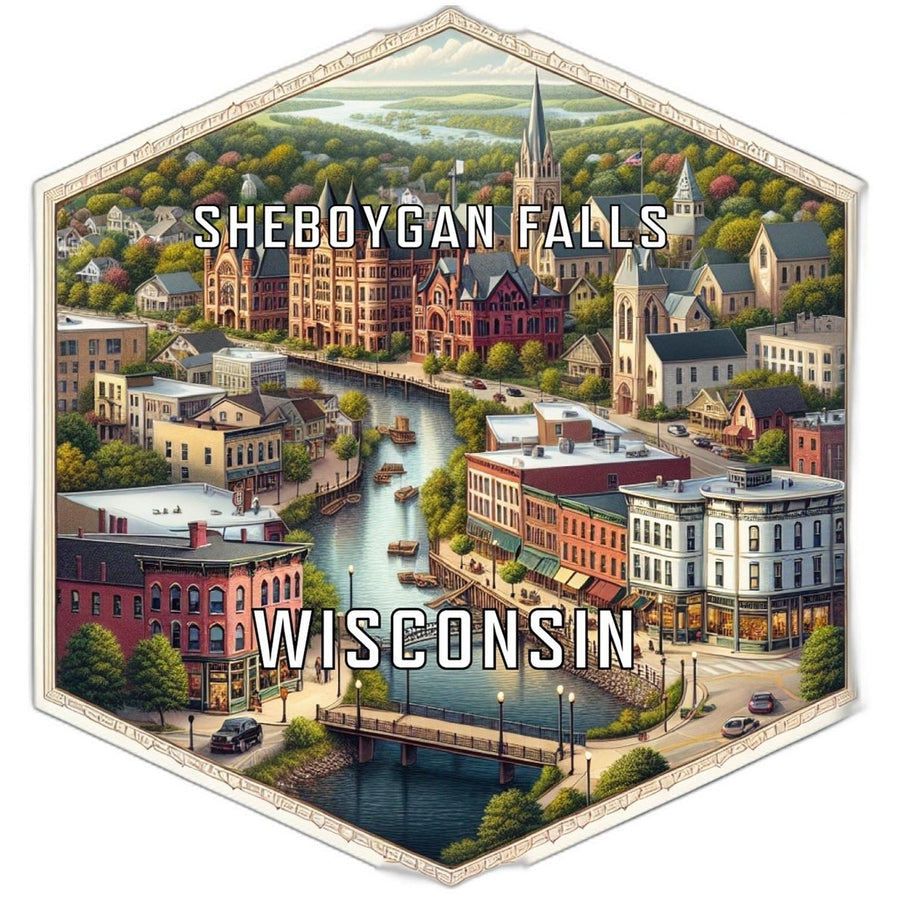 Sheboygan Falls Wisconsin Souvenir Travel Destination Die Cut Hexagon Fridge Magnet Image 1