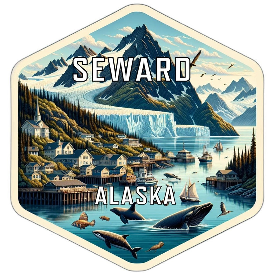 Seward Alaska Souvenir Travel Destination Die Cut Hexagon Fridge Magnet Image 1