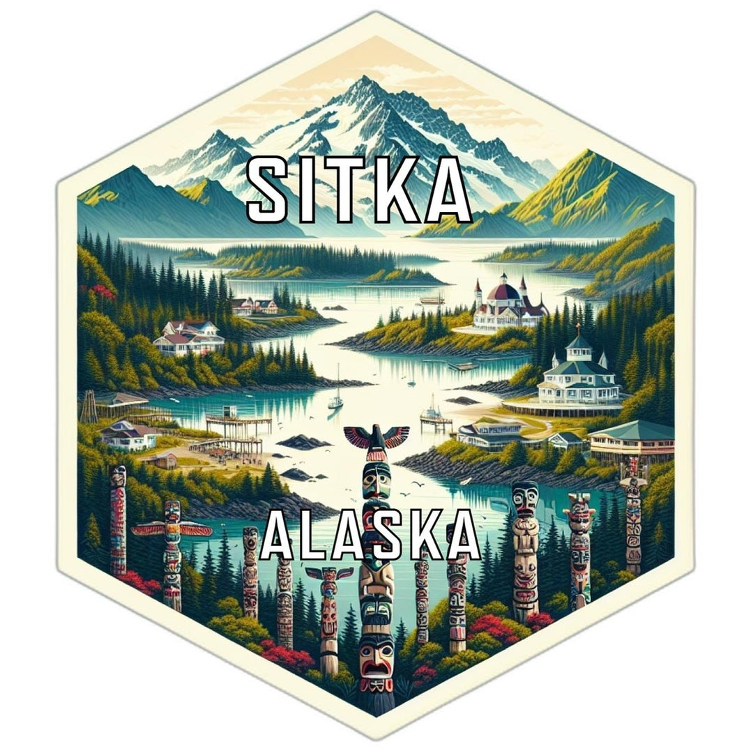 Sitka Alaska Souvenir Travel Destination Die Cut Hexagon Fridge Magnet Image 1