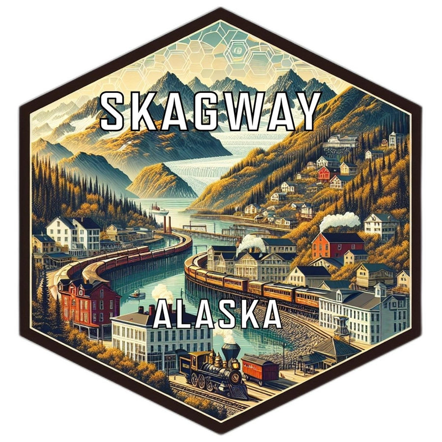 Skagway Alaska Souvenir Travel Destination Die Cut Hexagon Fridge Magnet Image 1