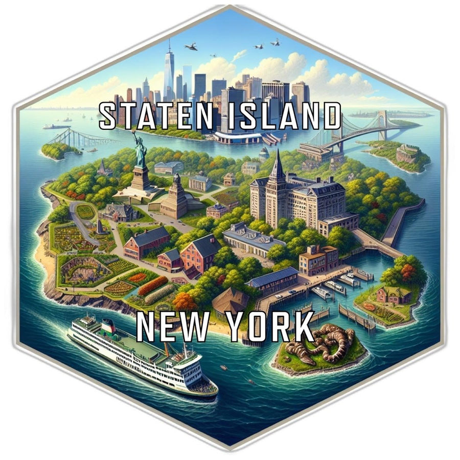 Staten Island York Souvenir Travel Destination Die Cut Hexagon Fridge Magnet Image 1