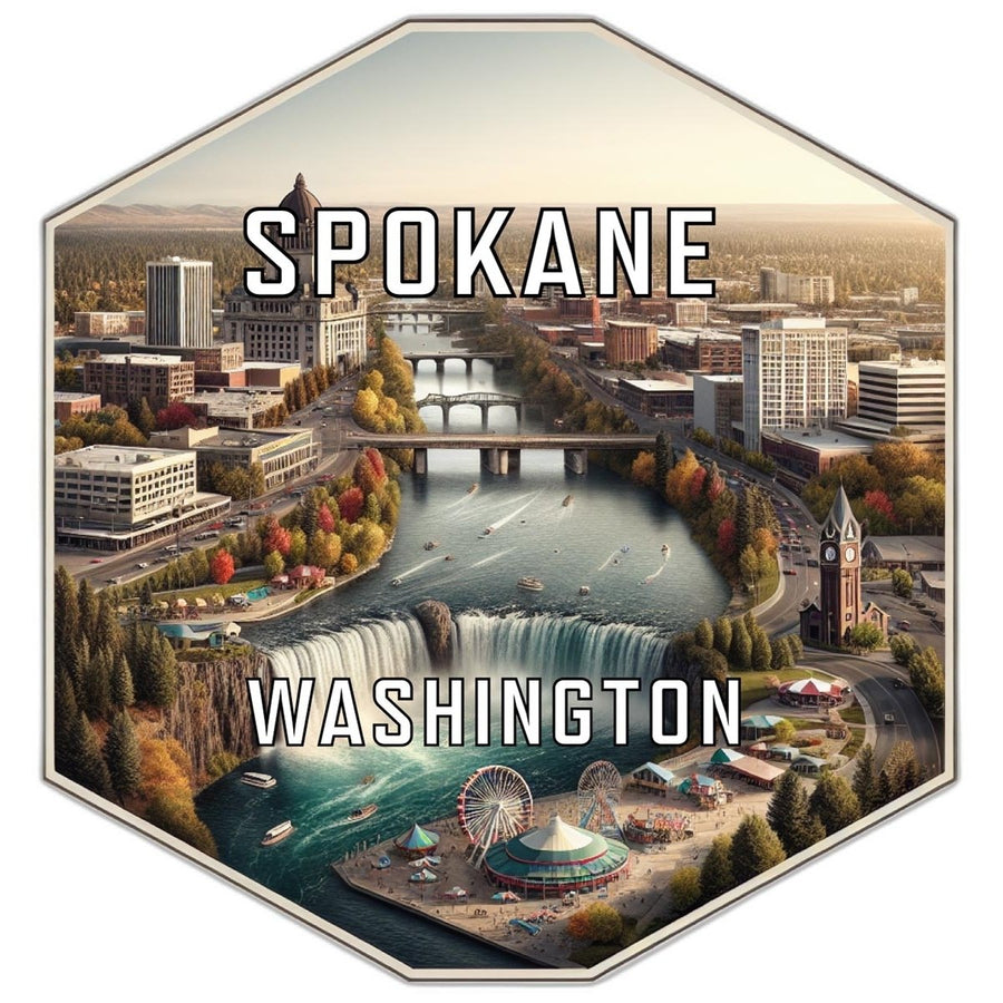 Spokane Washington Souvenir Travel Destination Die Cut Hexagon Fridge Magnet Image 1