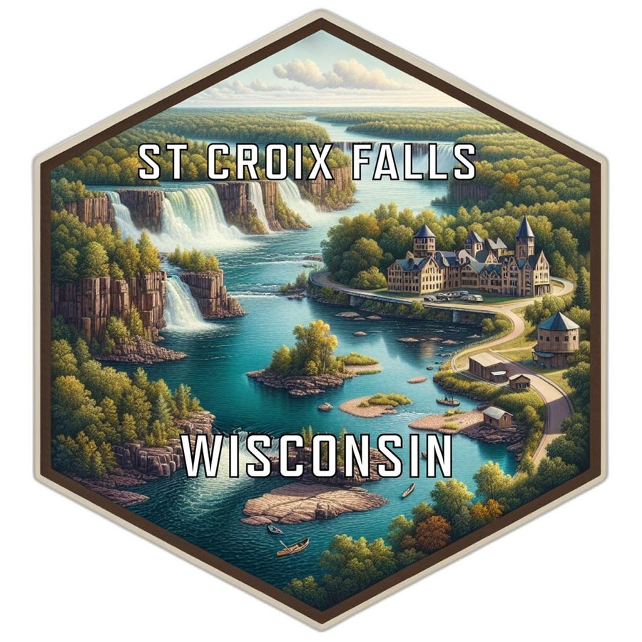 St Croix Falls Wisconsin Souvenir Travel Destination Die Cut Hexagon Fridge Magnet Image 1