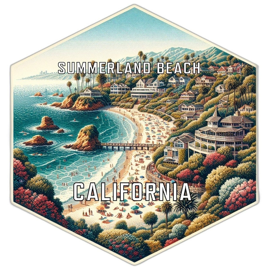 Summerland Beach California Souvenir Travel Destination Die Cut Hexagon Fridge Magnet Image 1