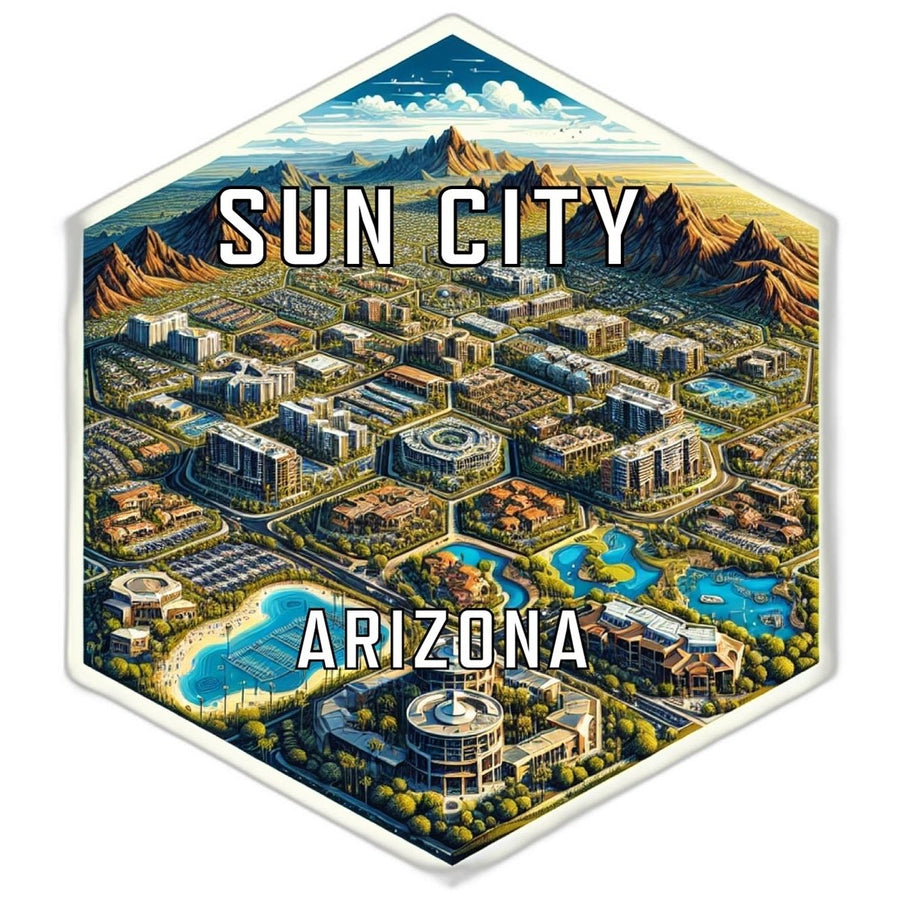 Sun City Arizona Souvenir Travel Destination Die Cut Hexagon Fridge Magnet Image 1