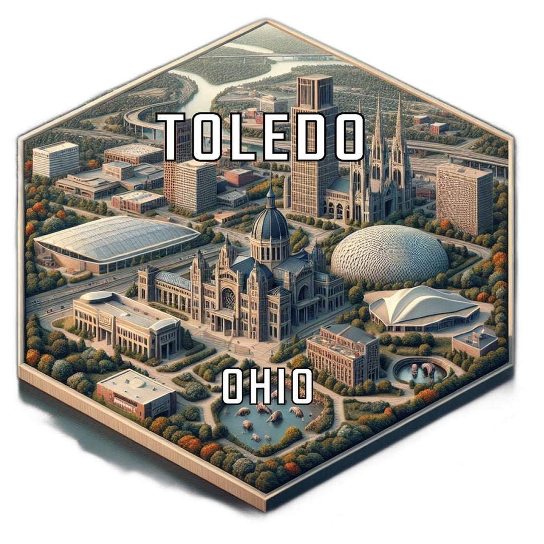 Toledo Ohio Souvenir Travel Destination Die Cut Hexagon Fridge Magnet Image 1