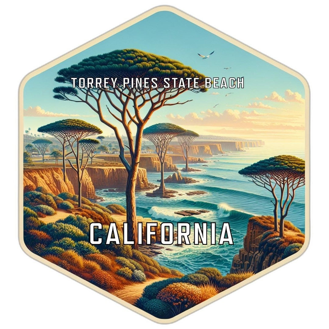 Torrey Pines State Beach California Souvenir Travel Destination Die Cut Hexagon Fridge Magnet Image 1