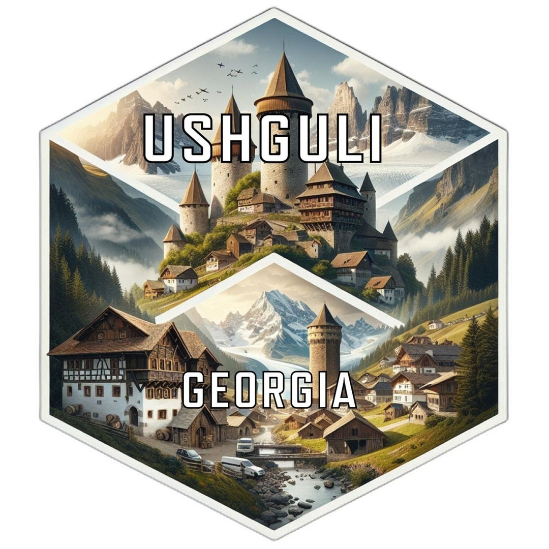 Ushguli Georgia Souvenir Travel Destination Die Cut Hexagon Fridge Magnet Image 1