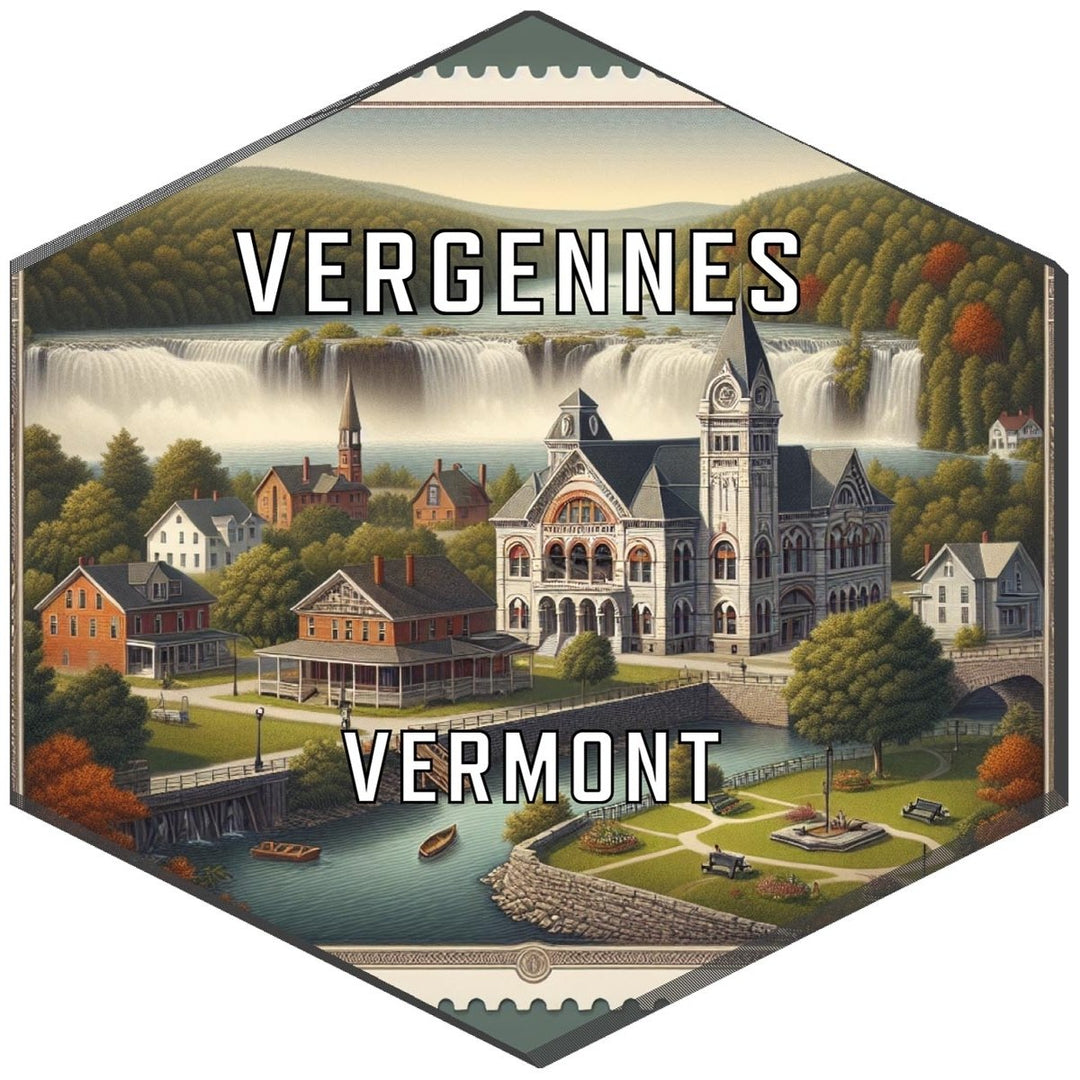 Vergennes Vermont Souvenir Travel Destination Die Cut Hexagon Fridge Magnet Image 1