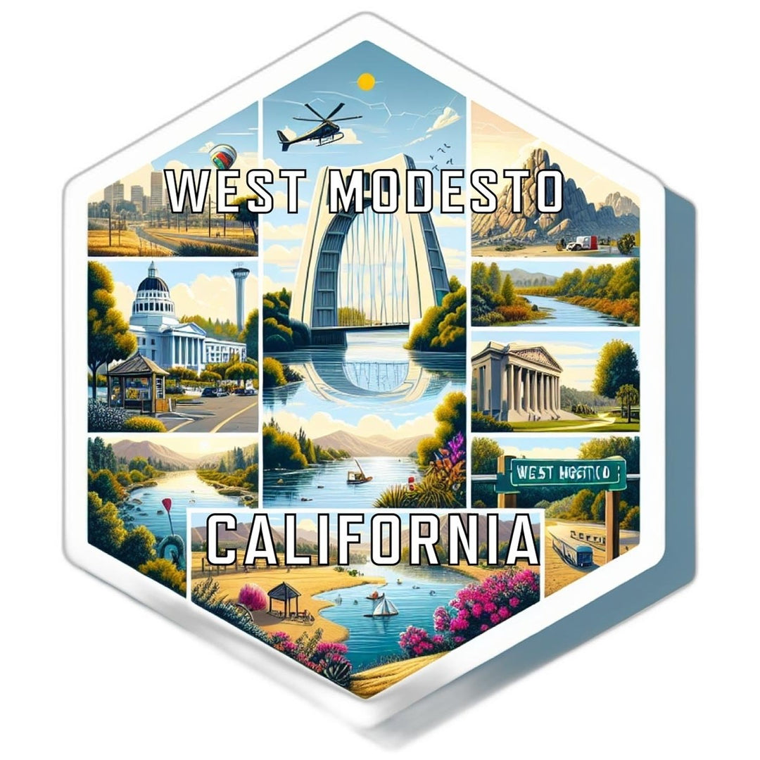 West Modesto California Souvenir Travel Destination Die Cut Hexagon Fridge Magnet Image 1