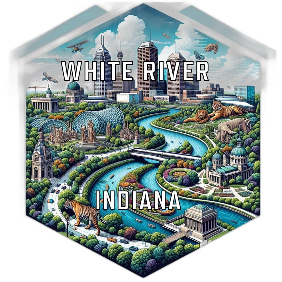 White River Indiana Souvenir Travel Destination Die Cut Hexagon Fridge Magnet Image 1