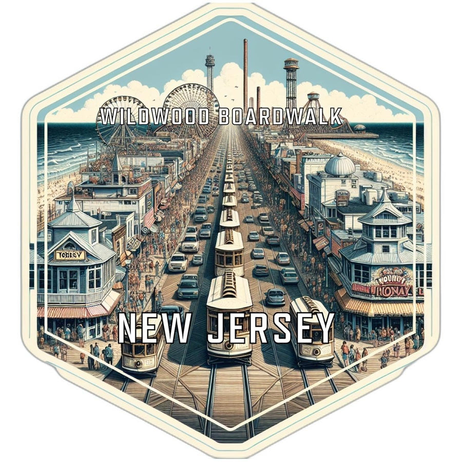 Wildwood Boardwalk Jersey Souvenir Travel Destination Die Cut Hexagon Fridge Magnet Image 1