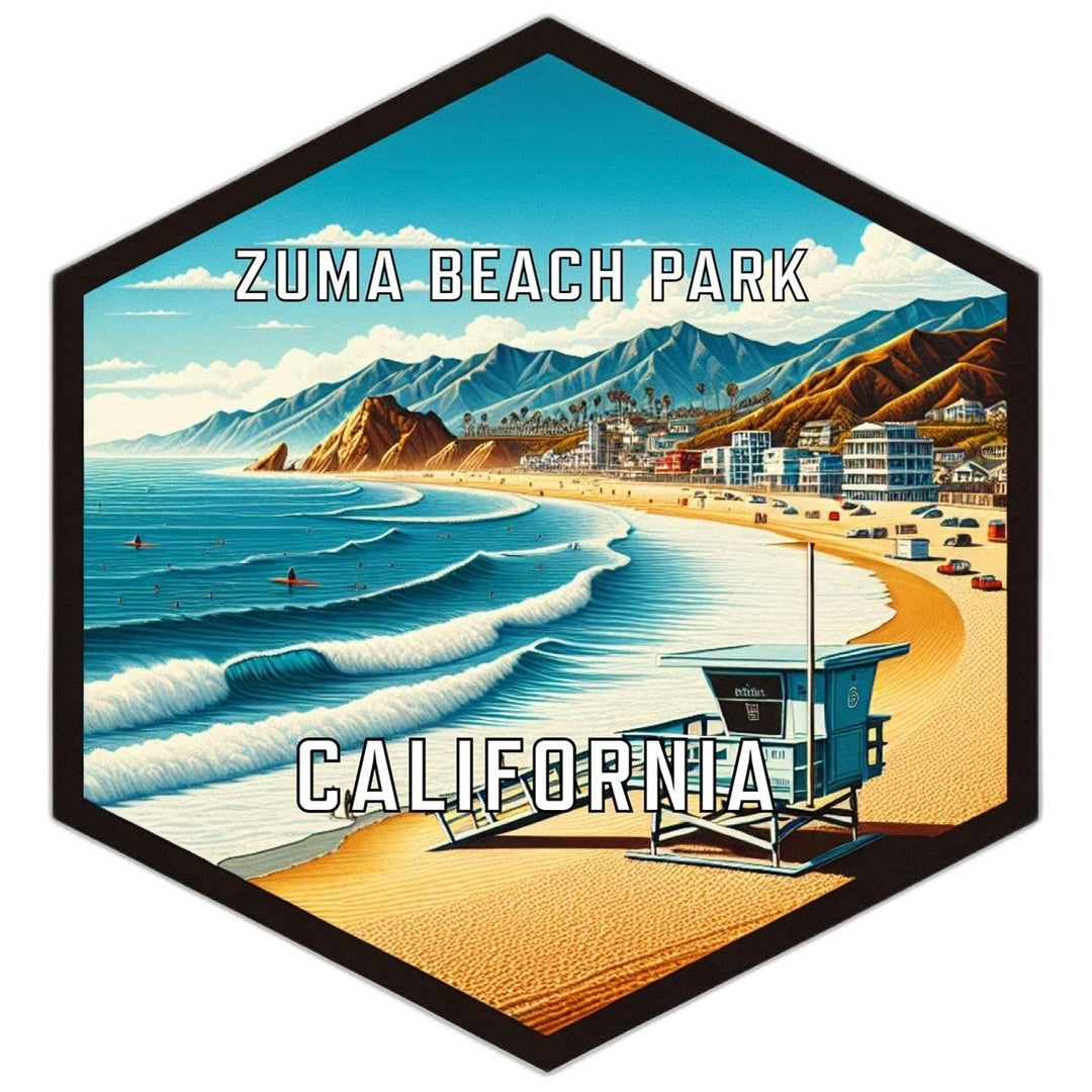 Zuma Beach Park California Souvenir Travel Destination Die Cut Hexagon Fridge Magnet Image 1