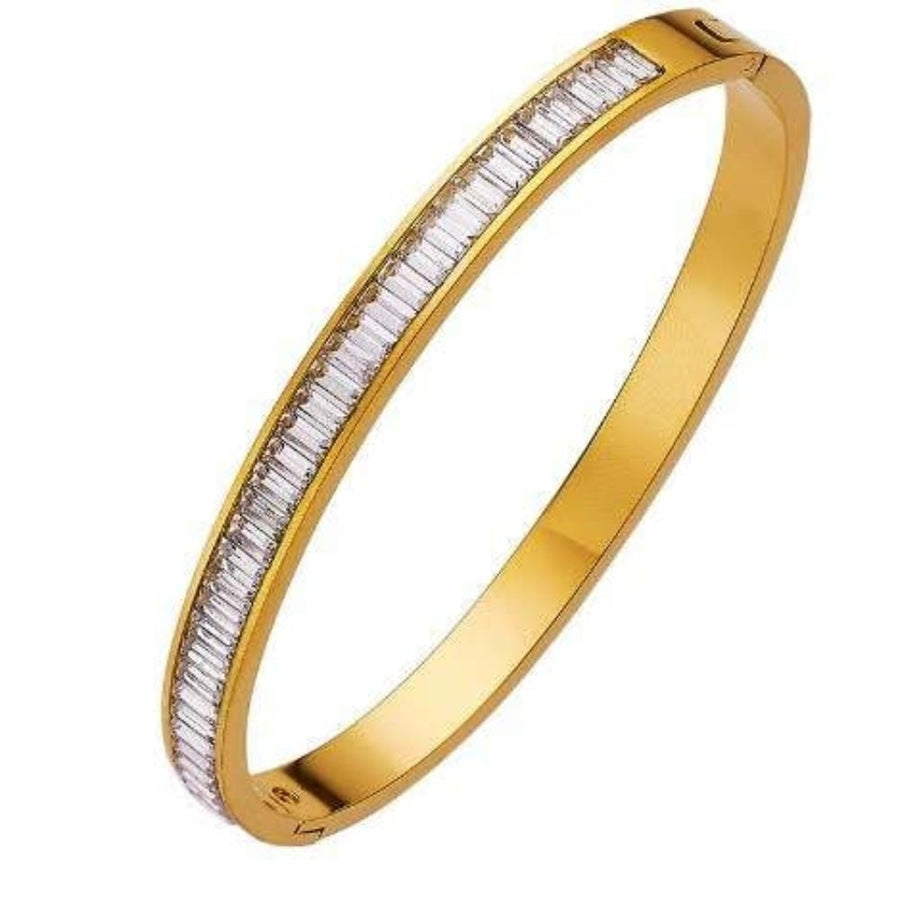 Yellow Gold Hinged Woman 4CT Created White Sapphire Bangle Bracelet Plated Image 1