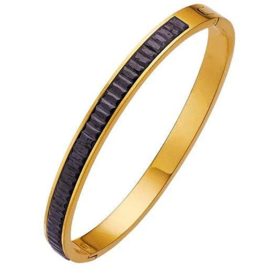 Yellow Gold Hinged Woman 4CT Created Black Sapphire Bangle Bracelet Plated Image 1