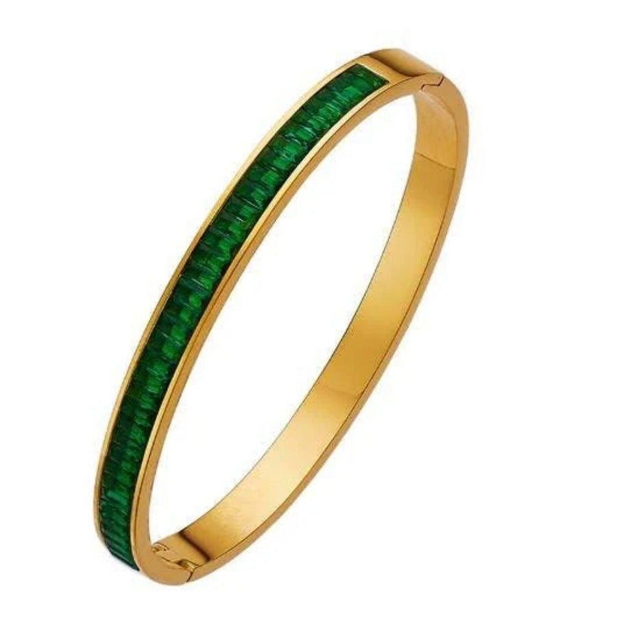 Yellow Gold Hinged Woman 4CT Created Emerald Bangle Bracelet Plated Image 1