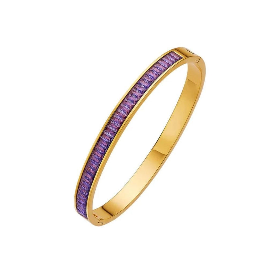 Yellow Gold Hinged Woman 4CT Created Amethyst Bangle Bracelet Plated Image 1