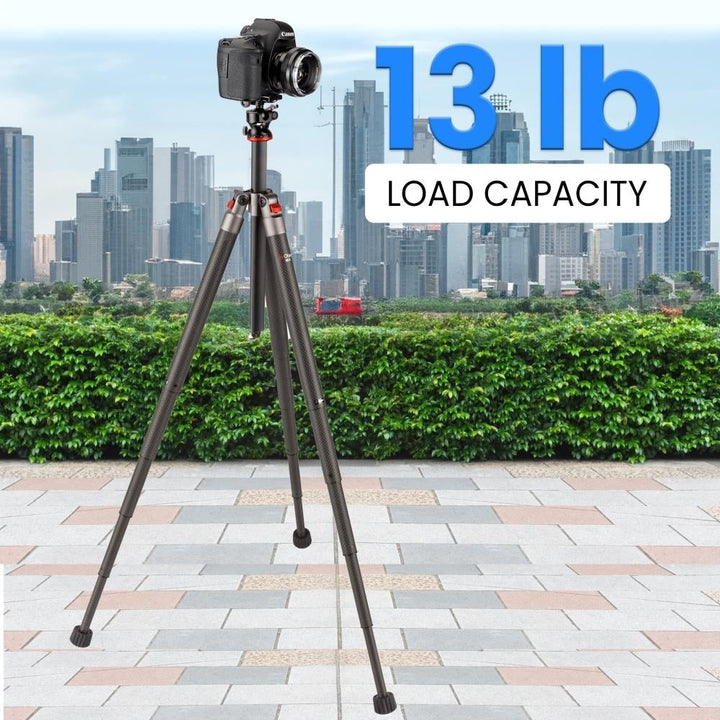 Compact Carbon Fiber Tripod w/ 2-Way Ball Head 13 lb Capacity Adjust Height (5-51.1") 14.5" Folded 5-Section Lightweight Image 6