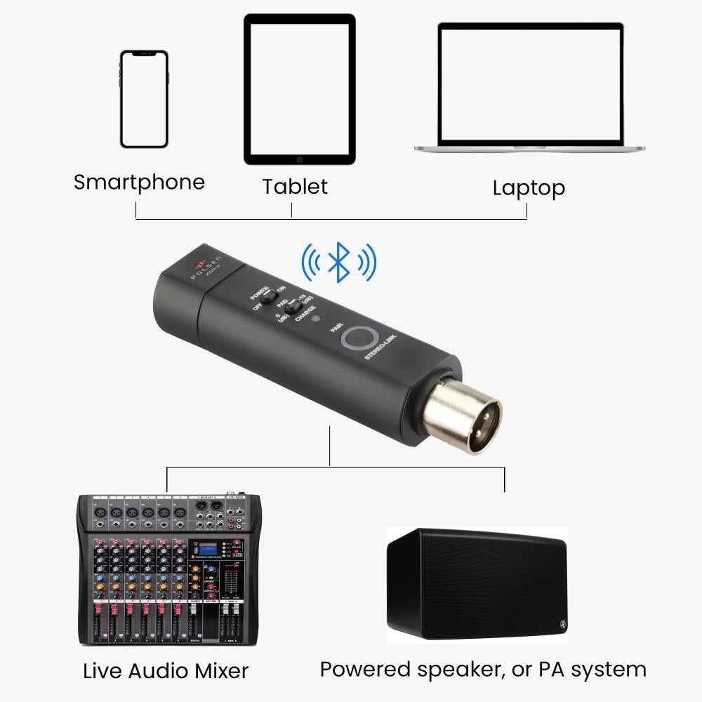 XLR Bluetooth Audio Receiver Bluetooth 5.0 3-Pin XLR Output 10 dB Pad Stereo Link 10-Hour Battery- Ideal for Live Image 2