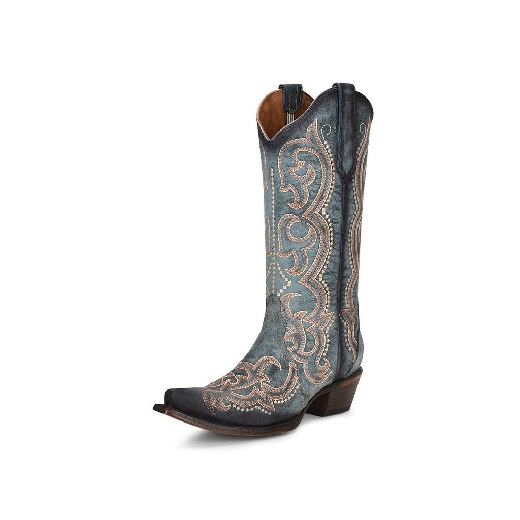 Circle G Western Boots Womens 13" Leather Embroidery Blue Jean L5869 Image 1