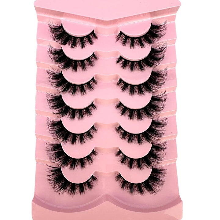 Cat Eye Eyelashes 5D Natural False Lashes Fluffy Soft Cross 7pairs Manga Lashes Wispy Natural Eyelash Extension Makeup Image 1