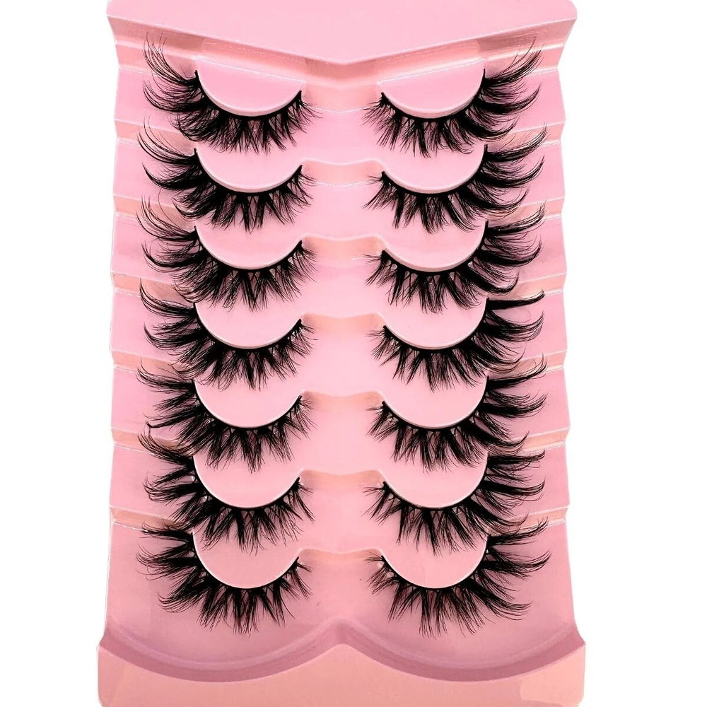 Cat Eye Eyelashes 5D Natural False Lashes Fluffy Soft Cross 7pairs Manga Lashes Wispy Natural Eyelash Extension Makeup Image 2