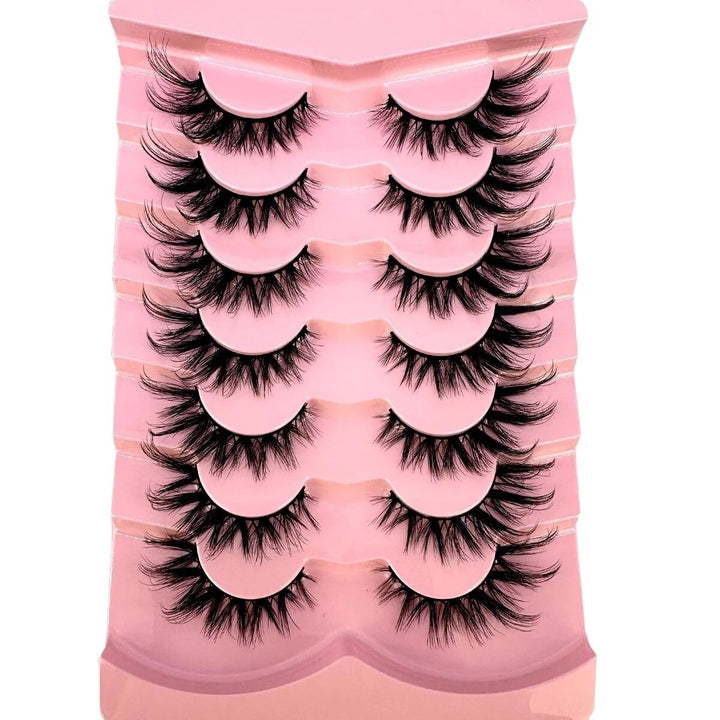 Cat Eye Eyelashes 5D Natural False Lashes Fluffy Soft Cross 7pairs Manga Lashes Wispy Natural Eyelash Extension Makeup Image 1