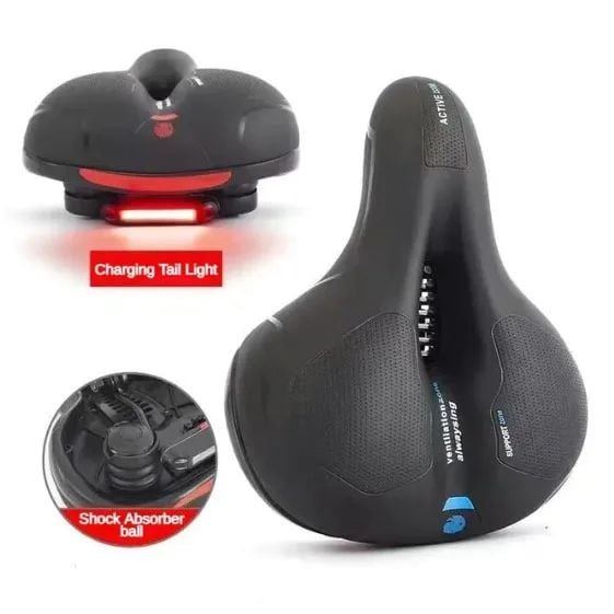 Hollow Breathable Bicycle Saddle with Taillight Comfortable Widened Cushion Image 9