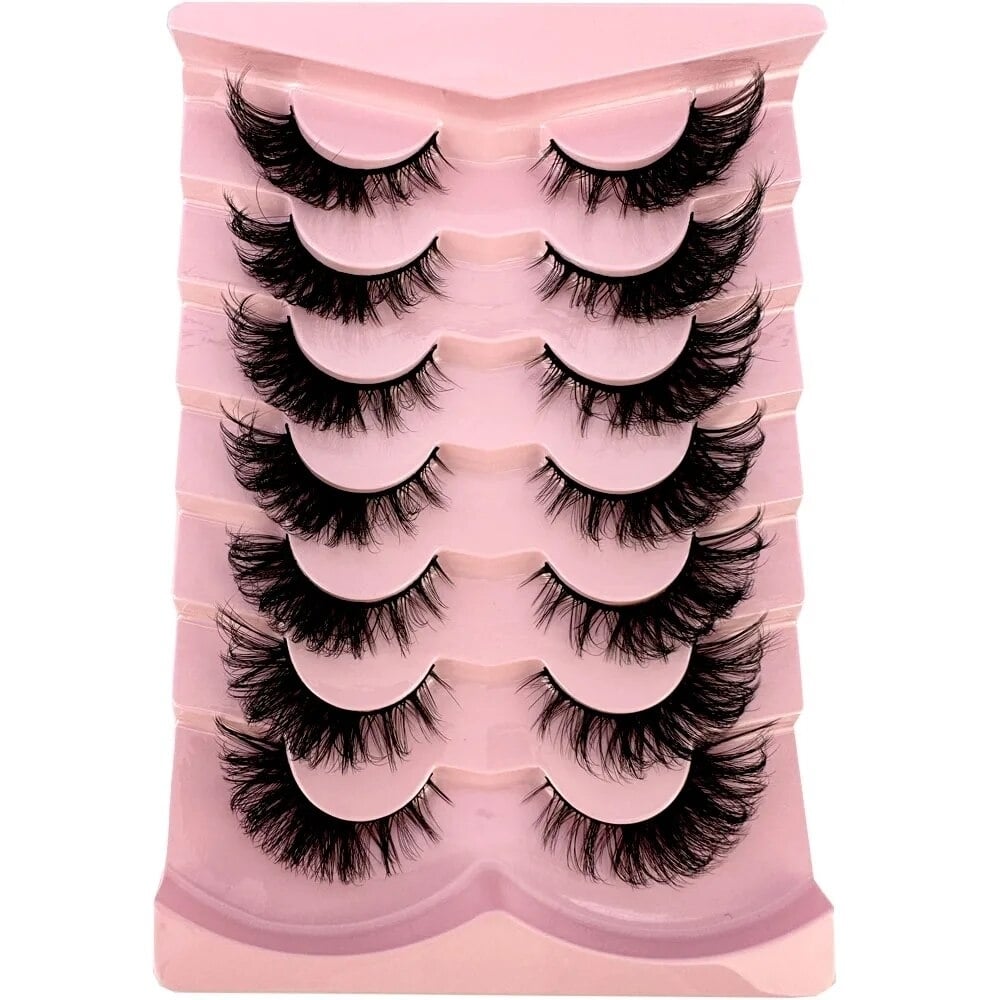 Cat Eye Eyelashes 5D Natural False Lashes Fluffy Soft Cross 7pairs Manga Lashes Wispy Natural Eyelash Extension Makeup Image 3