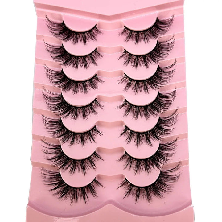 Cat Eye Eyelashes 5D Natural False Lashes Fluffy Soft Cross 7pairs Manga Lashes Wispy Natural Eyelash Extension Makeup Image 7