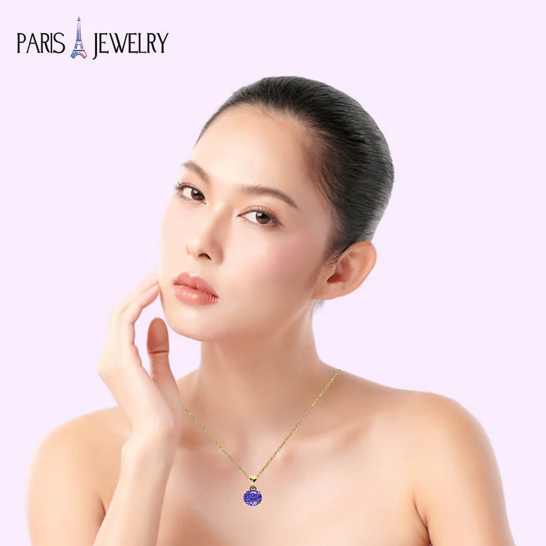 18K Yellow Gold 1ct Tanzanite Round 18 Inch Necklace And Square Earrings Set Plated Image 2