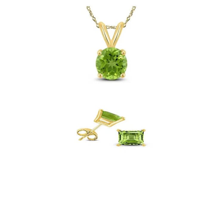 18K Yellow Gold 1ct Peridot Round 18 Inch Necklace And Square Earrings Set Plated Image 1