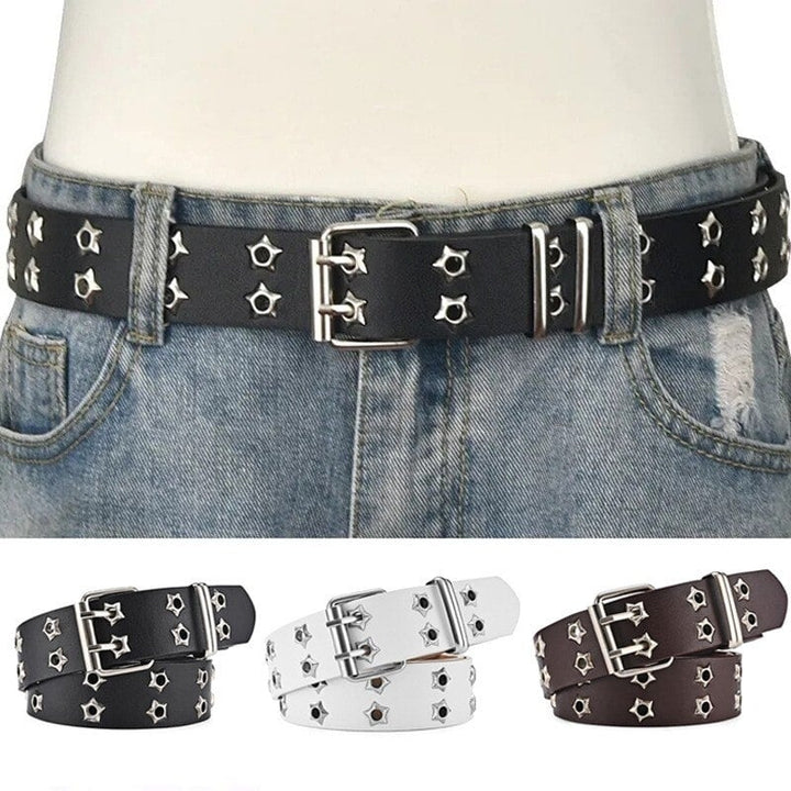 Star Eye Rivet Belt Goth Style Double Pin Buckle Man/woman Fashion Casual Punk Style Pu Leather Waistband for Jeans Y2K Image 2